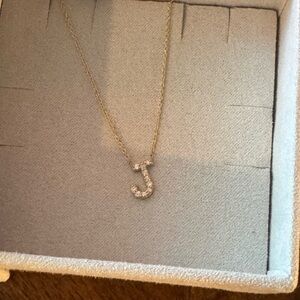 14k Gold/Pave Diamond Initial Necklace (J) 20”